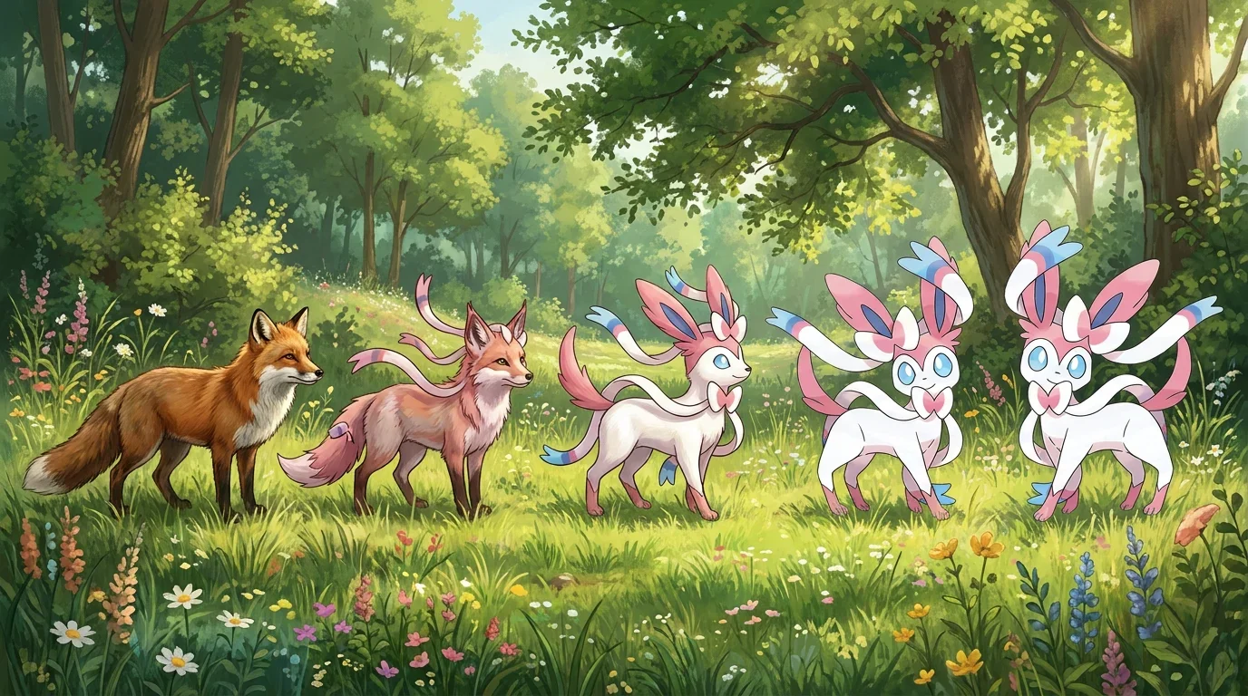 A red fox turning into Sylveon