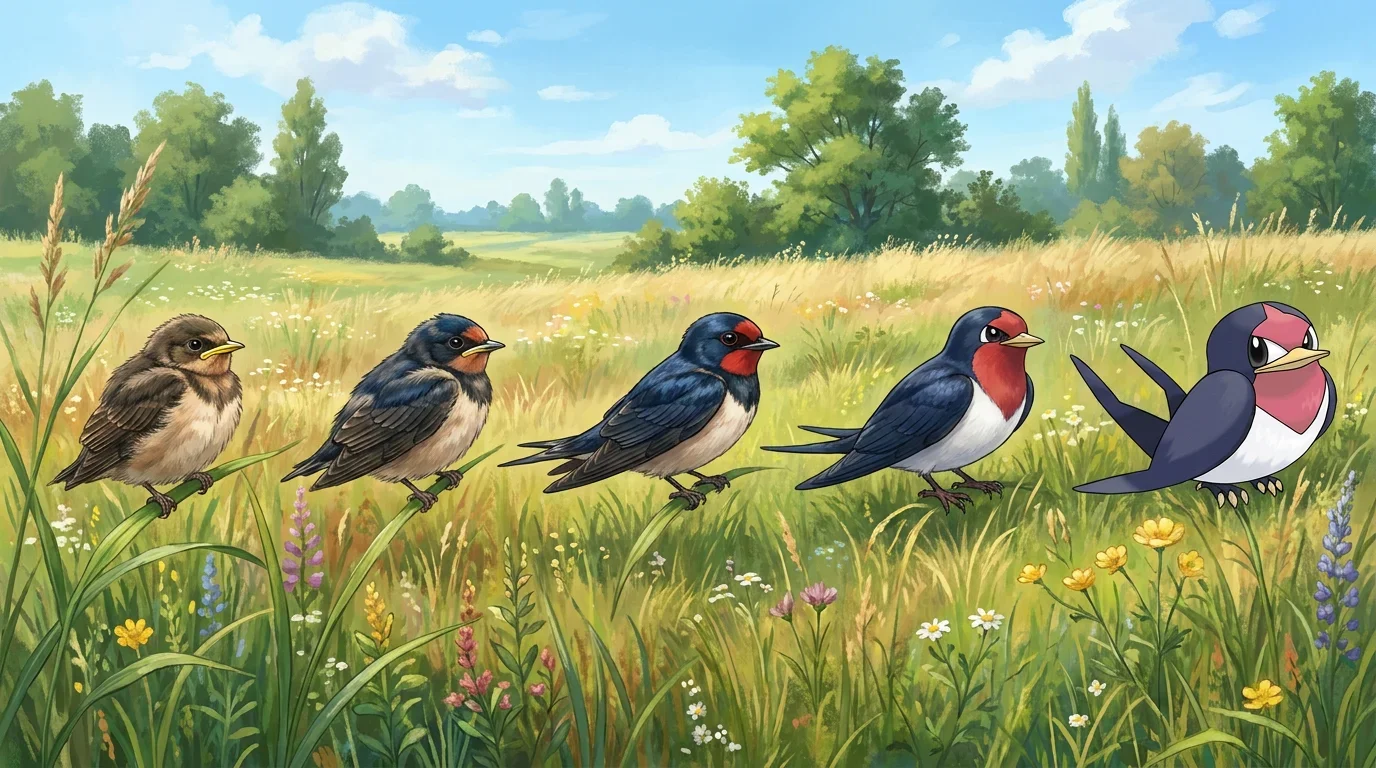 A barn swallow chick turning into Taillow