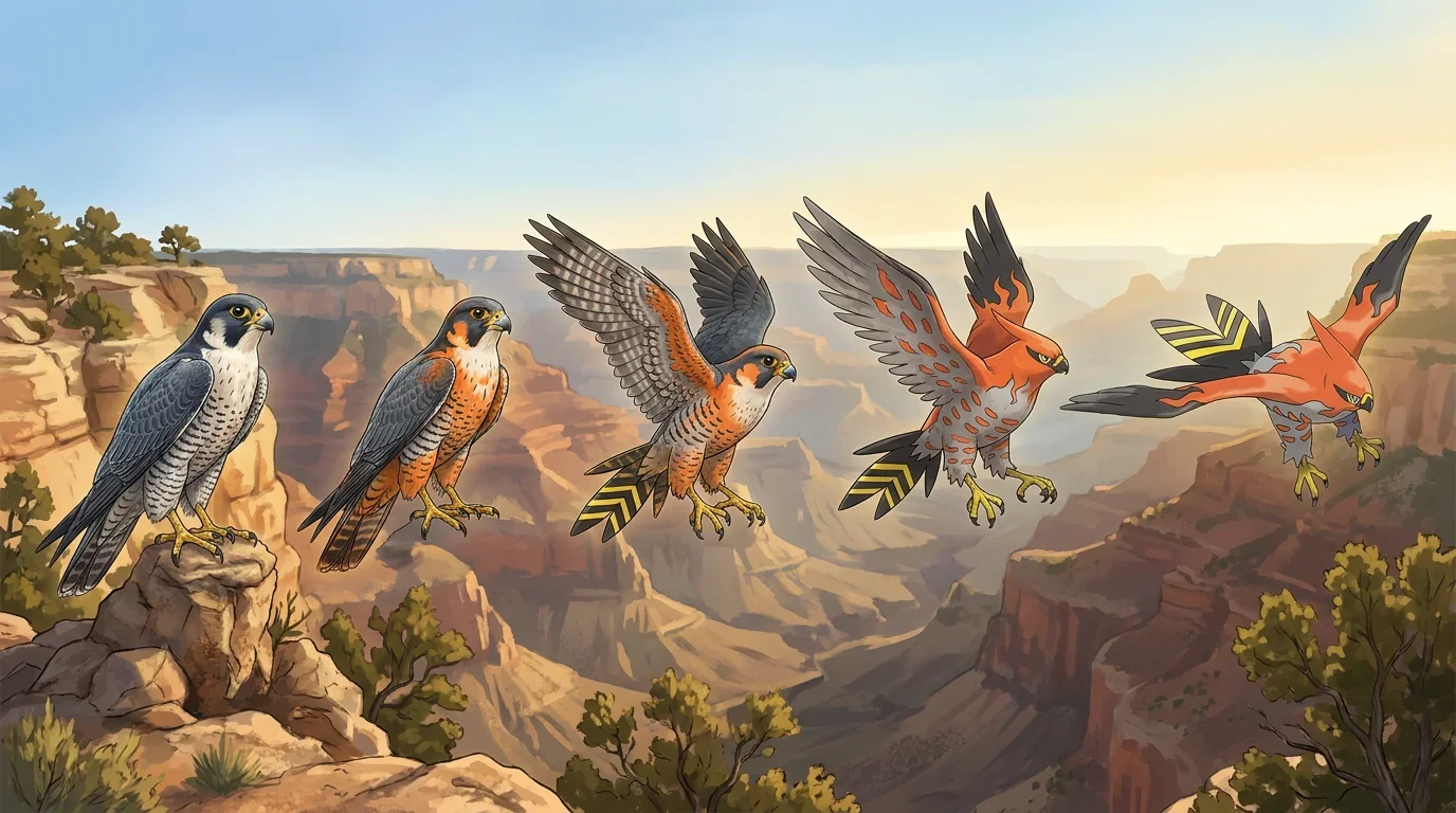 A peregrine falcon turning into Talonflame