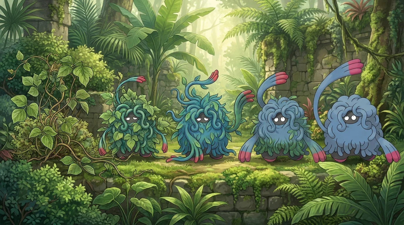 A overgrown kudzu vines turning into Tangrowth