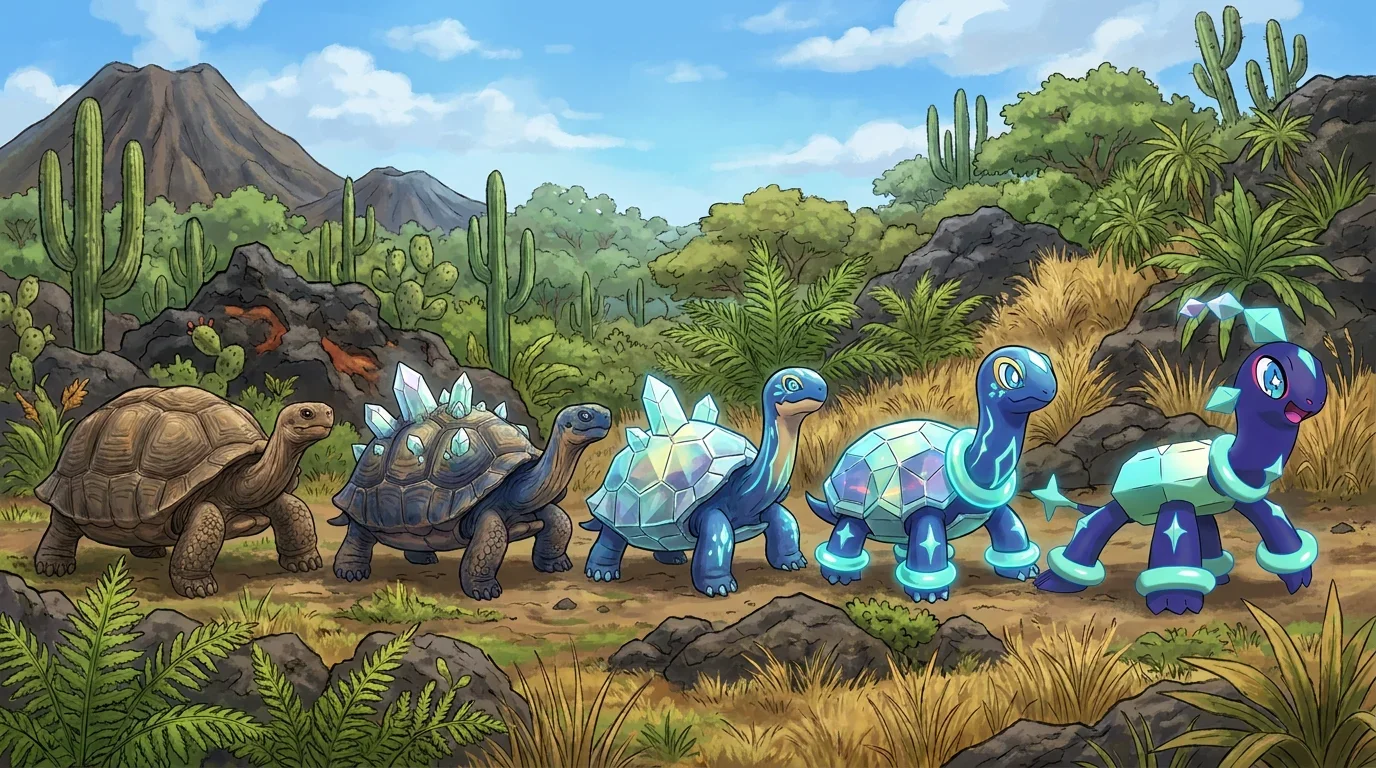 A galapagos giant tortoise turning into Terapagos