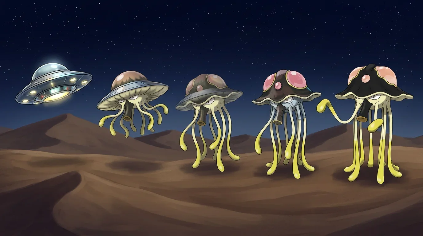 A classic flying saucer turning into Toedscruel