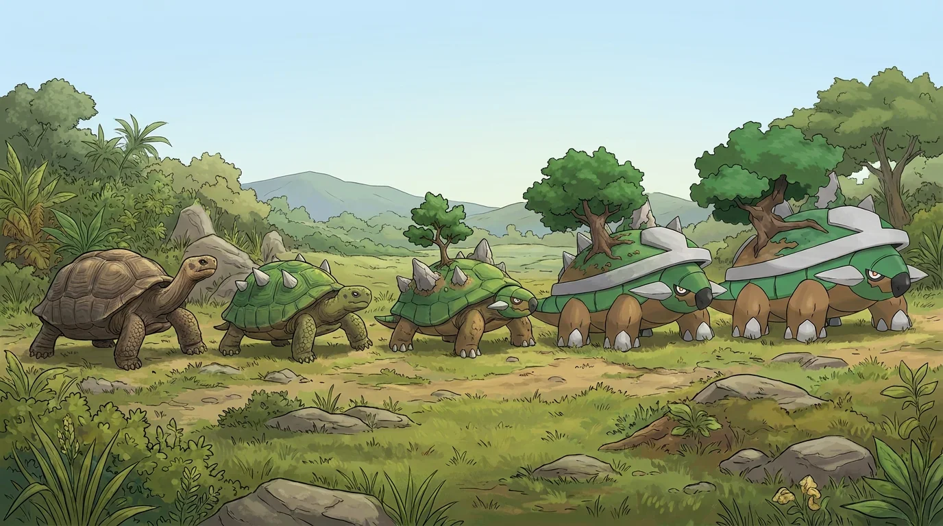 A galapagos giant tortoise turning into Torterra