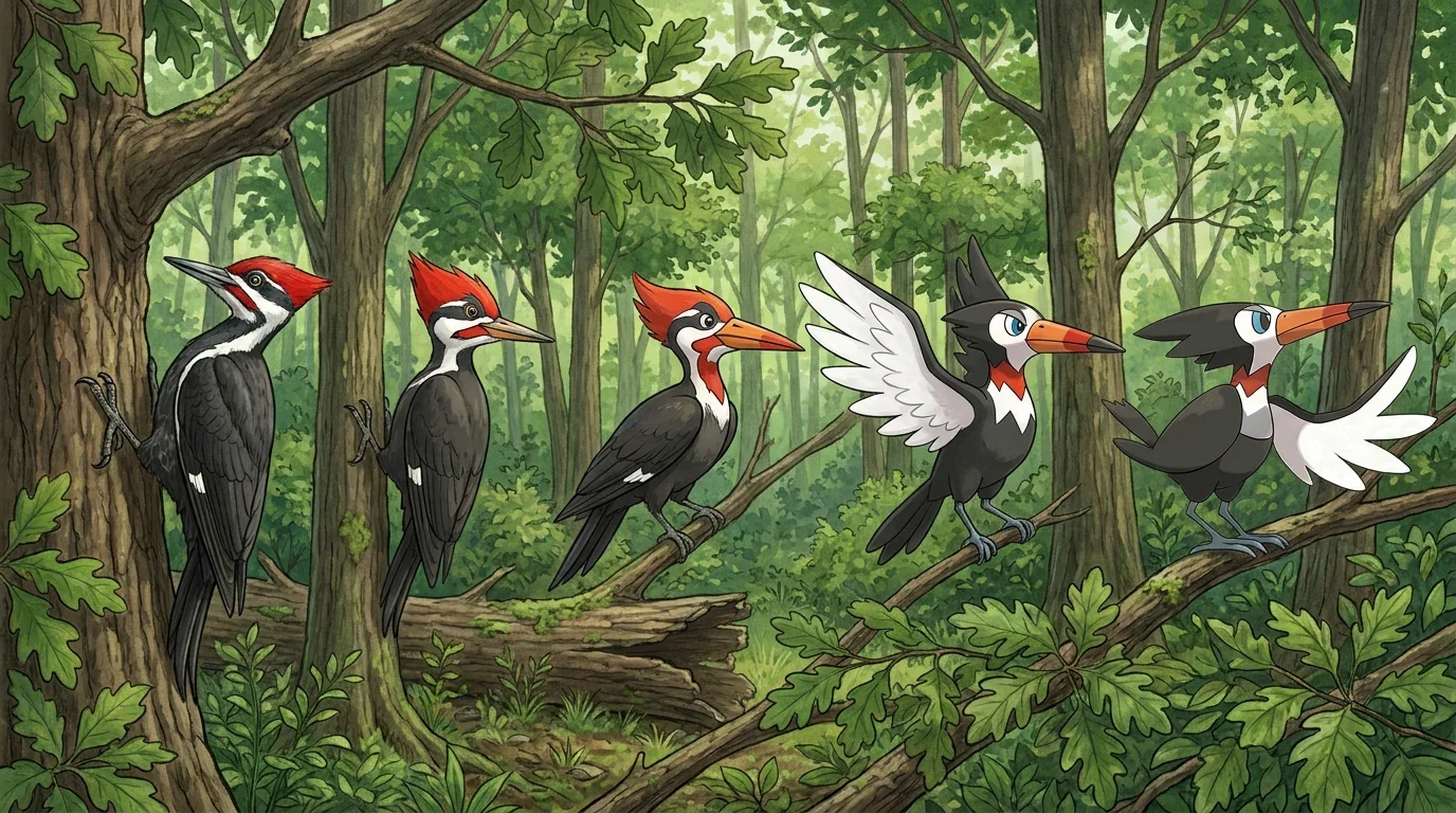 A pileated woodpecker turning into Trumbeak