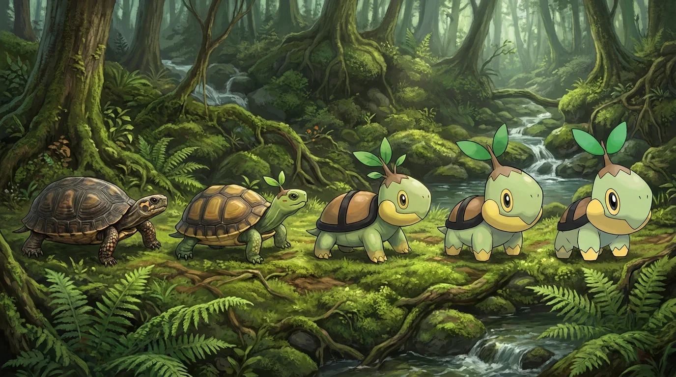 A asian forest tortoise turning into Turtwig