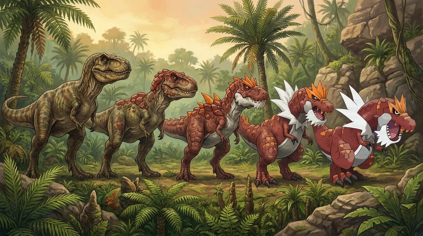 A tyrannosaurus rex turning into Tyrantrum