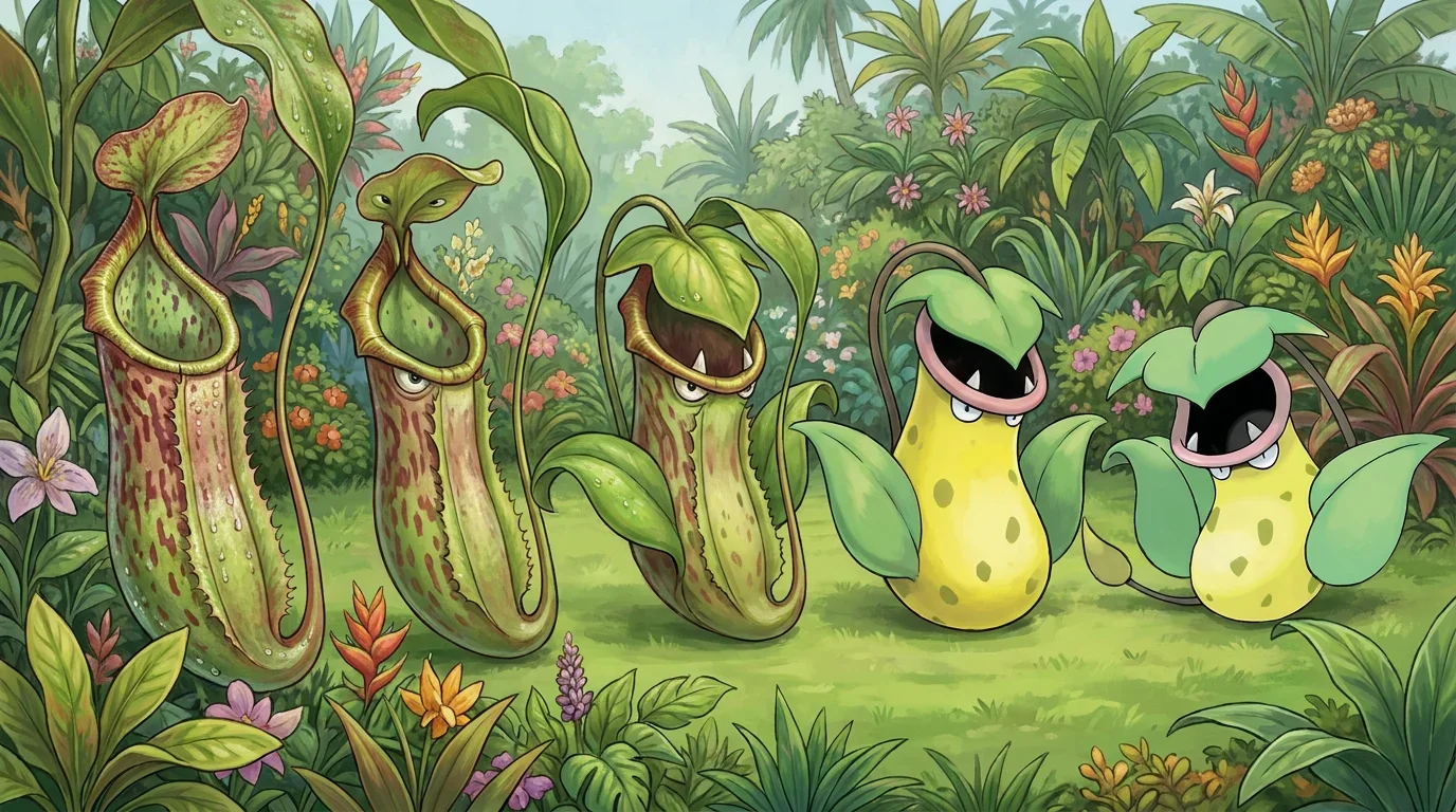 A giant pitcher plant turning into Victreebel