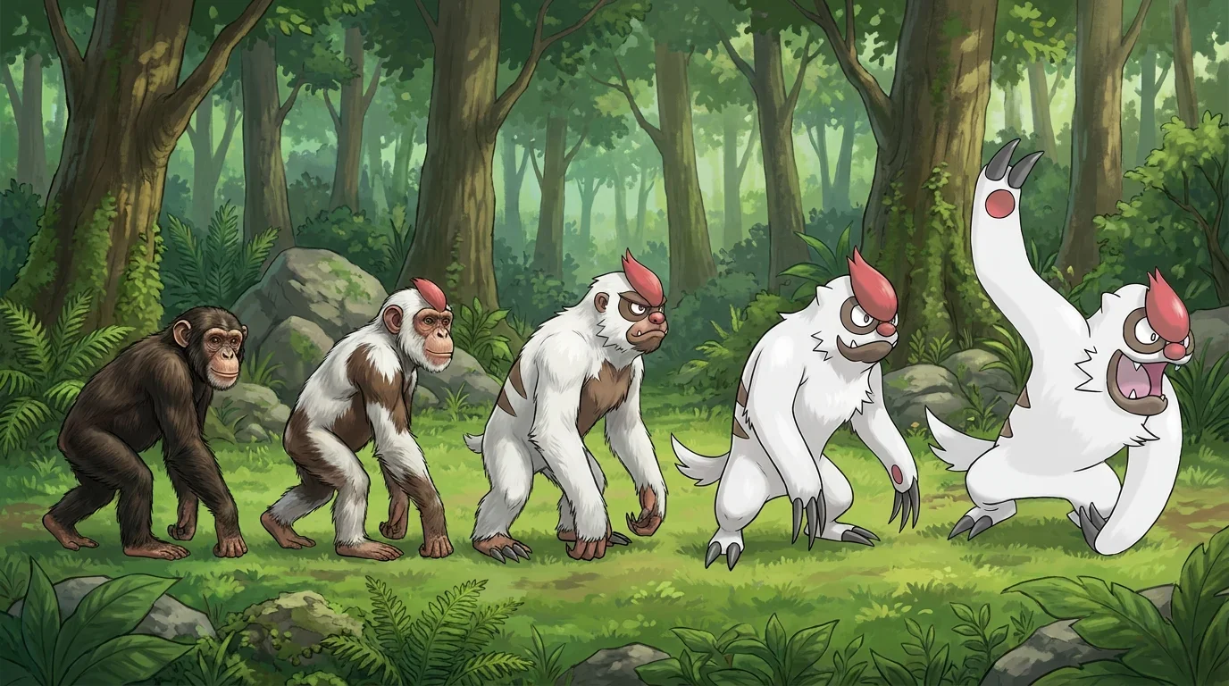 A adult chimpanzee turning into Vigoroth