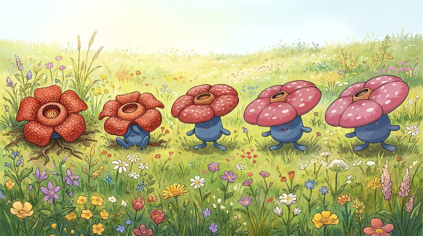 A red rafflesia flower turning into Vileplume
