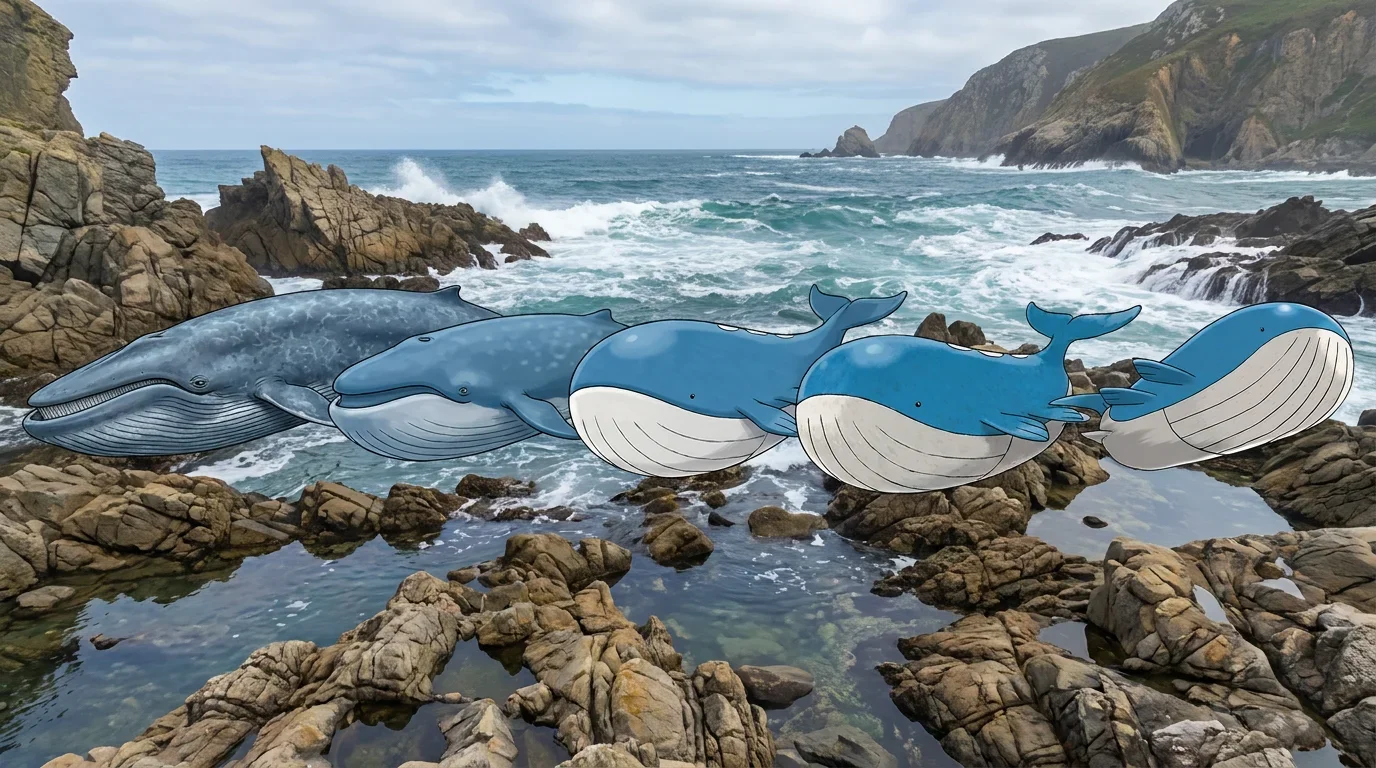 A blue whale turning into Wailord