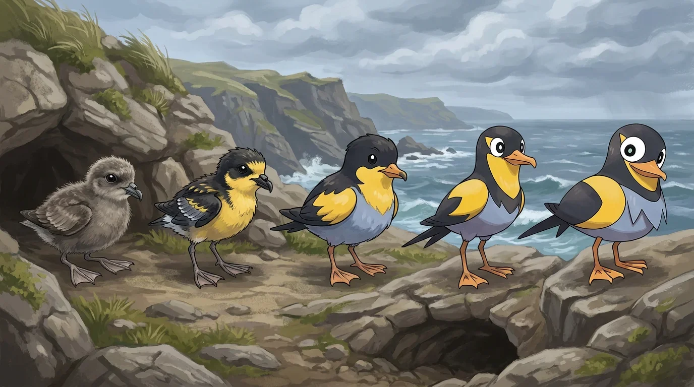 A european storm petrel chick turning into Wattrel