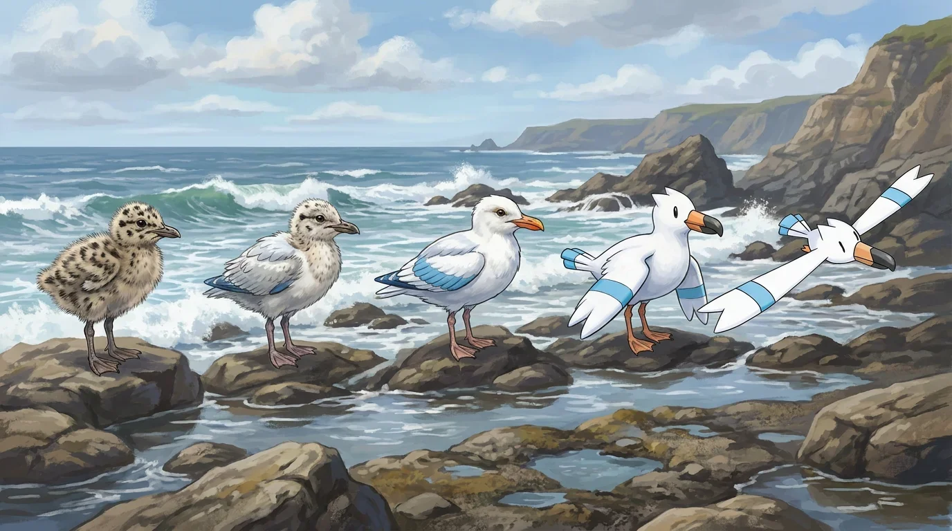 A herring gull chick turning into Wingull