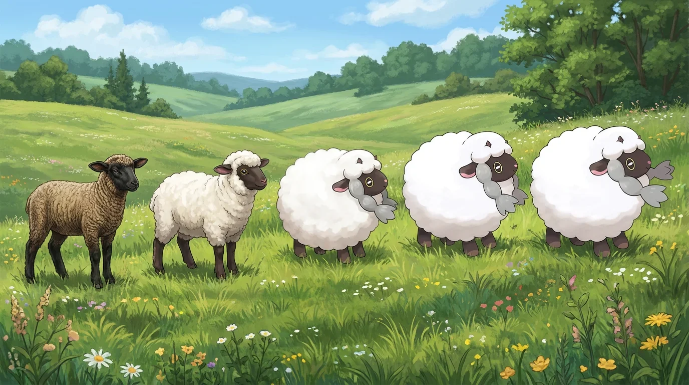 A black faced sheep lamb turning into Wooloo