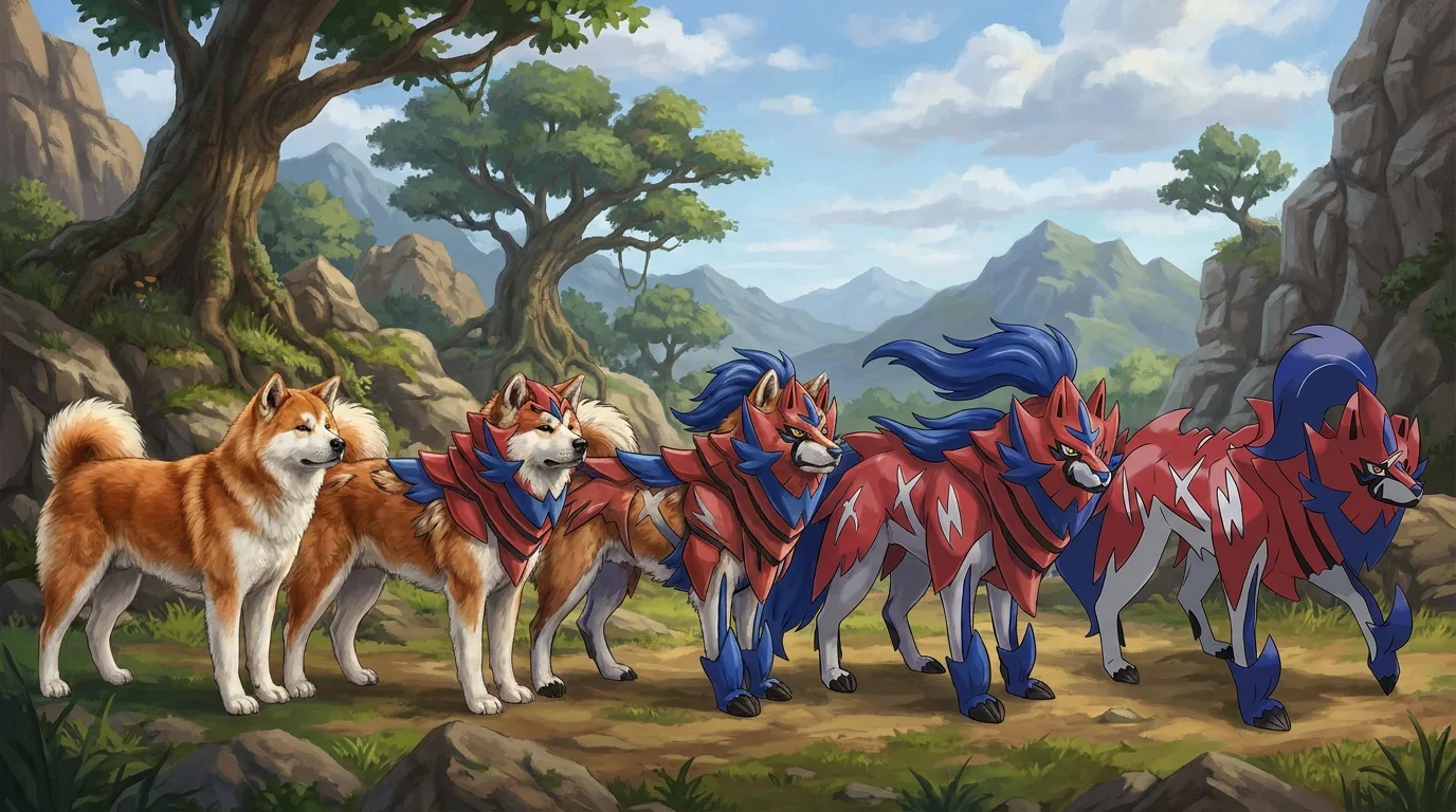 A adult akita turning into Zamazenta