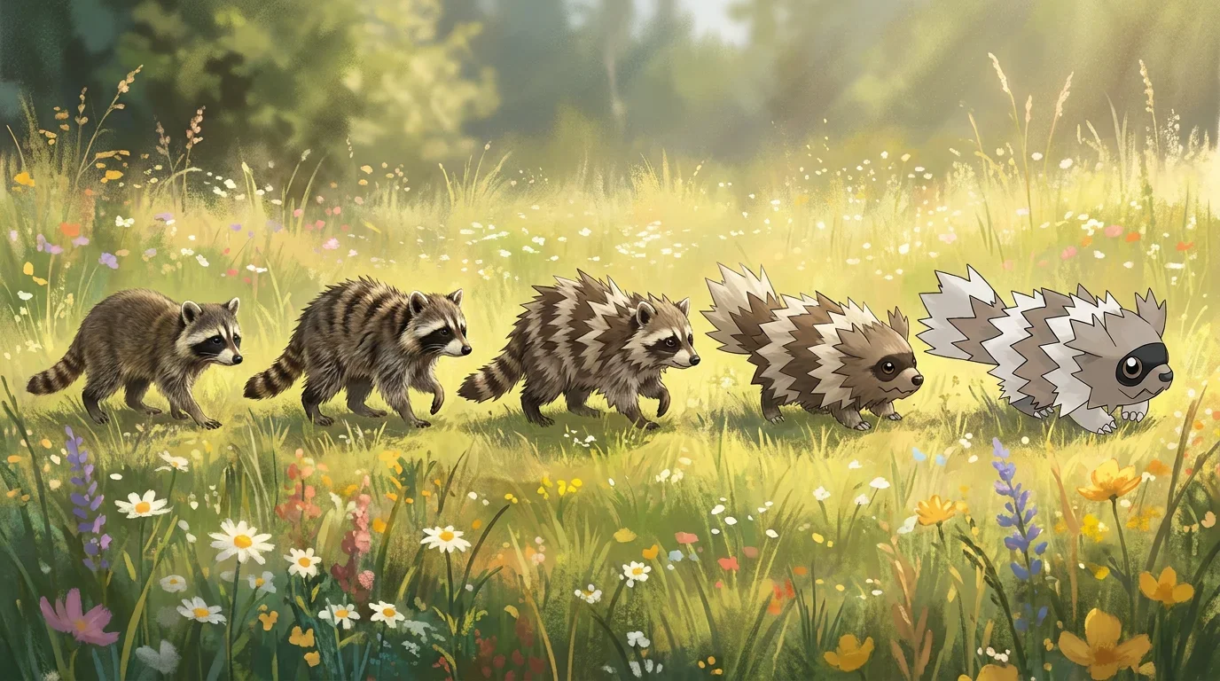 A raccoon pup turning into Zigzagoon