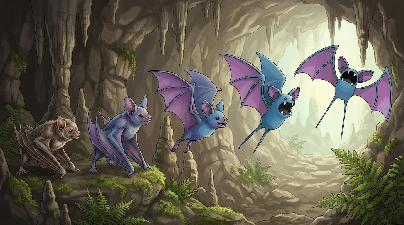 A vampire bat pup turning into Zubat