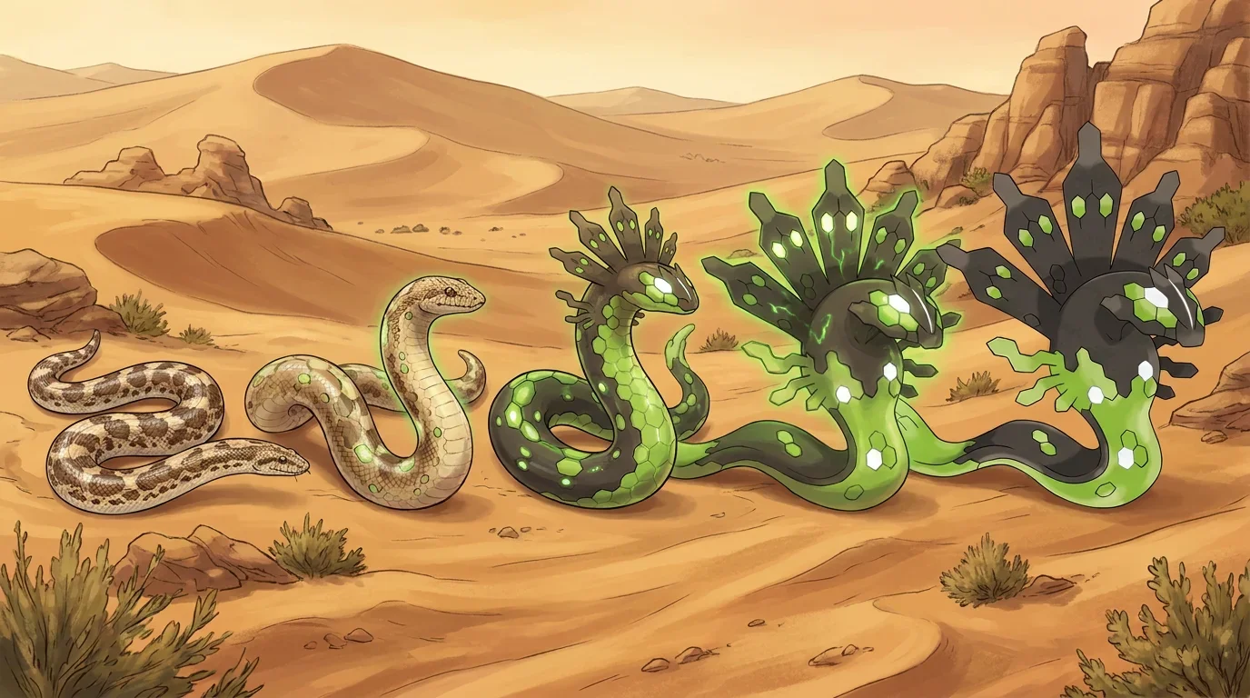 A sand boa turning into Zygarde