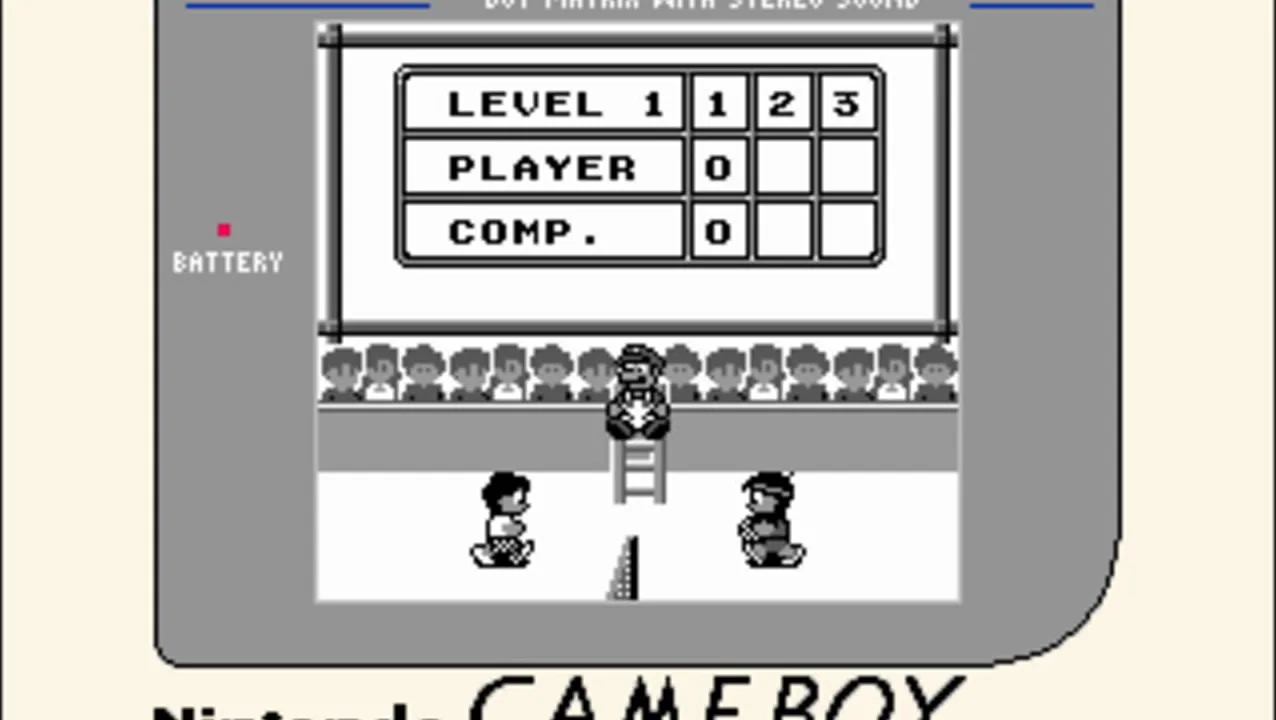 Tennis gameplay on Game Boy