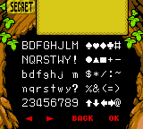 The secret password screen that carries progress between the two games