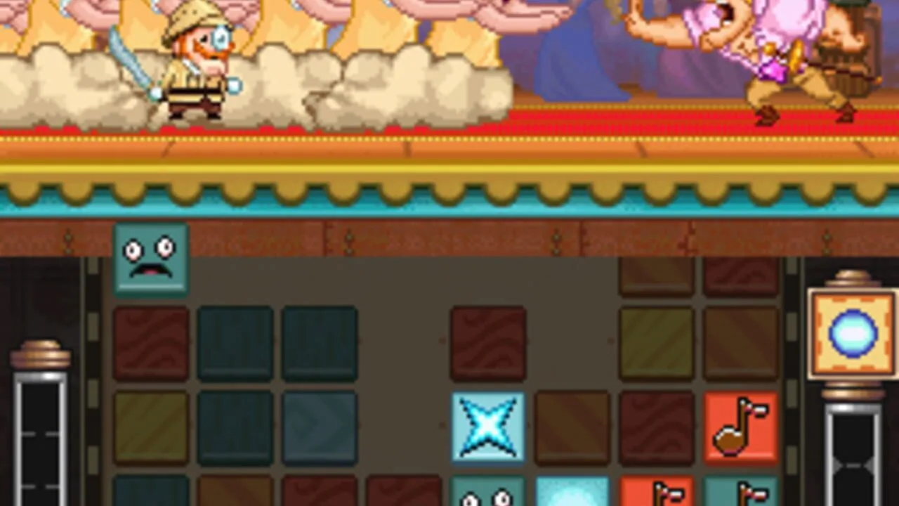 Henry Hatsworth in the Puzzling Adventure gameplay on Nintendo DS
