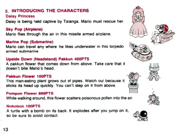The game's manual, introducing "Daisy Princess"