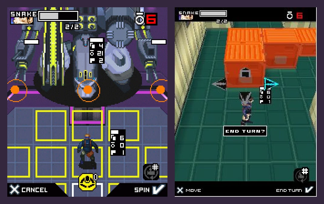 Metal Gear Acid 2 Mobile, flat on one phone and in 3D on another