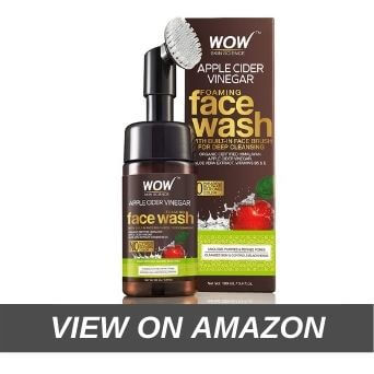 WOW Skin Science Apple Cider Vinegar Foaming Face Wash - with Organic Certified Himalayan Apple Cider Vinegar - No Parabens, Sulphates, Silicones & Color (with Built-in Brush)