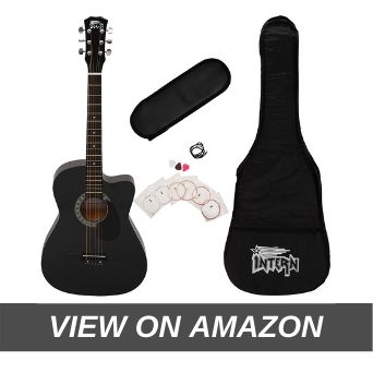Intern INT-38C Acoustic Guitar Kit, With Bag, Strings, Pick And Strap, Black