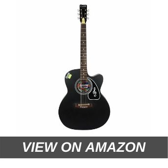 Givson Venus Special VS-BKM 6 Strings Acoustic Guitar with Cover Bag, 4 Picks, Belt and String Set (Black)