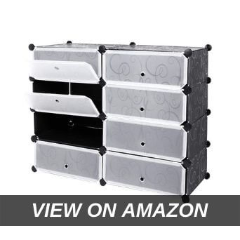 Styleys Plastic Shoe Rack with Cover for Home Office Cube Organizer Wardrobe Black (5 Cube)