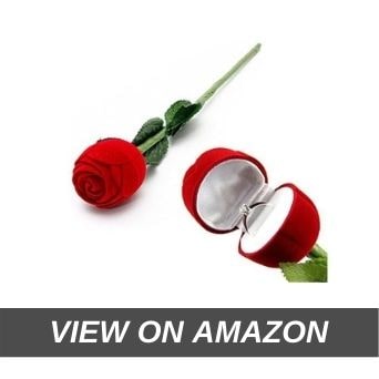 Peora Velvet Red Rose Jewelry Ring Box