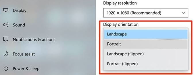 Display orientation options