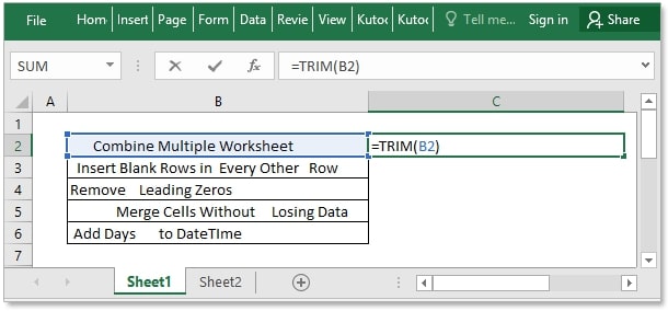 how to remove spaces in excel 1