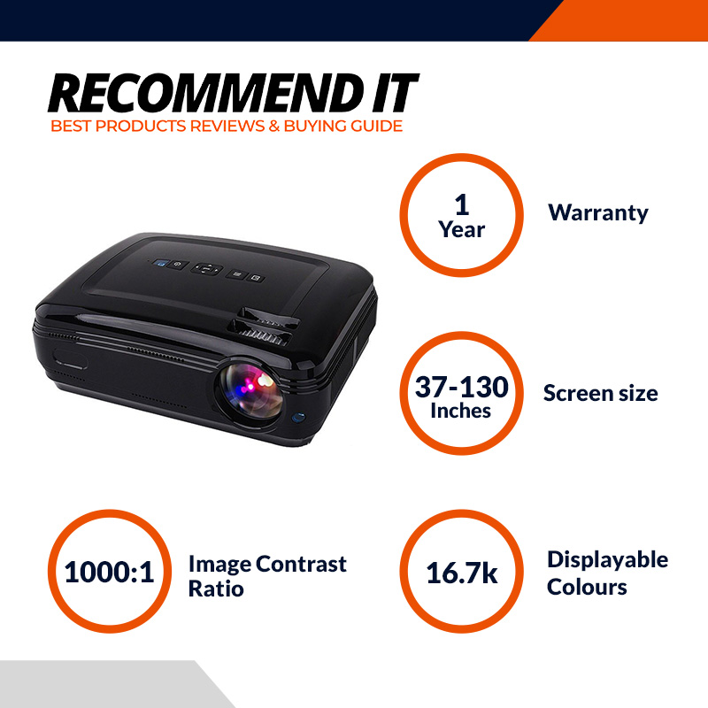 Myra® TouYinGer X7 Led Projector 1800 Lumens, 800 600 HDMI USB VGA TV Home Cinema, Support Red _ Blue 3D Format