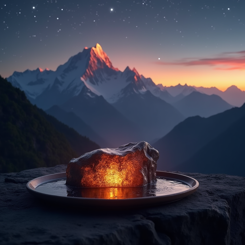 Burning Shilajit stone