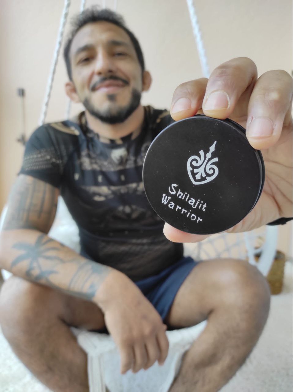 Max Lozano with Shilajit Warrior jar Closeup