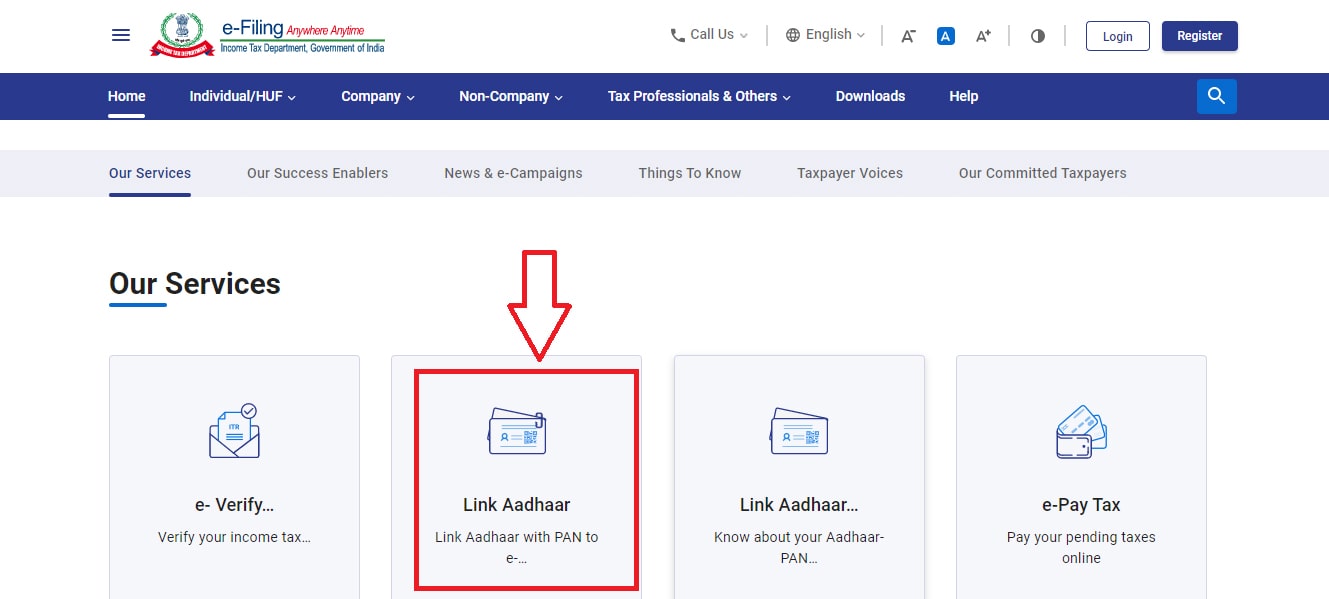 Link PAN Card to Aadhaar Card Online through e-Filing site