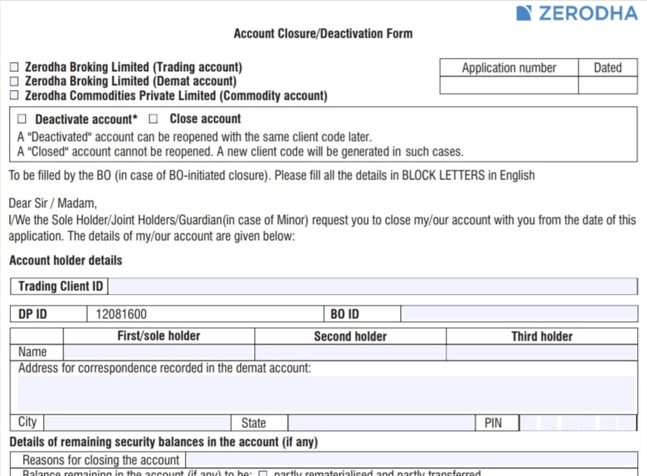 How to Close a Zerodha Account Offline?