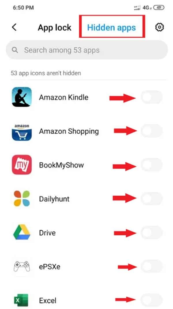 how to hide apps in Redmi 6