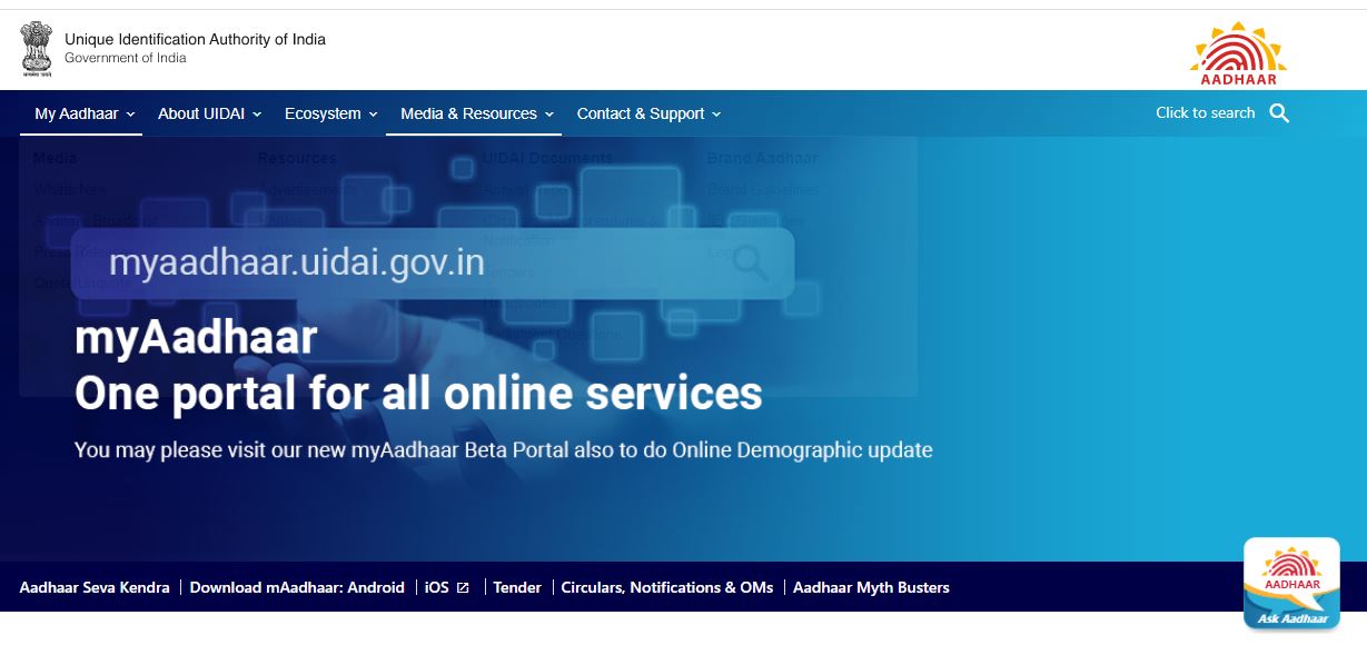 myaadhaar.uidai.gov.in website