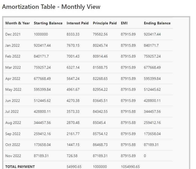 Amortization Table Monthly View 1