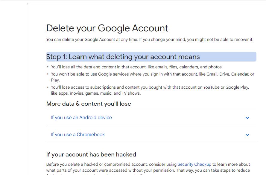 Delete your google account