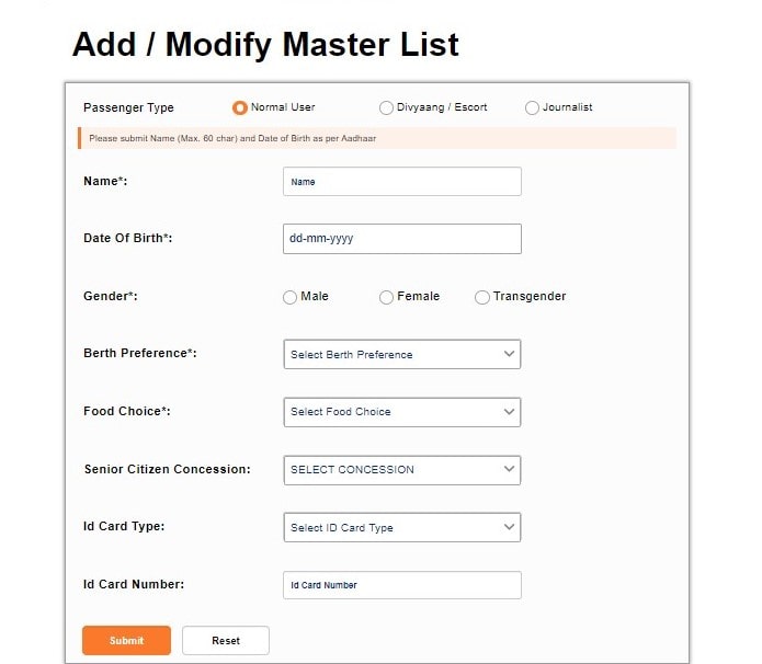 Steps to Book Tickets Using The Aadhaar Verified Master List