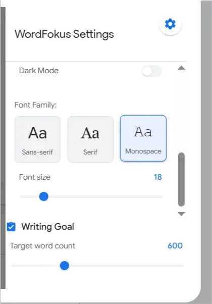 WordFokus Appearance Settings