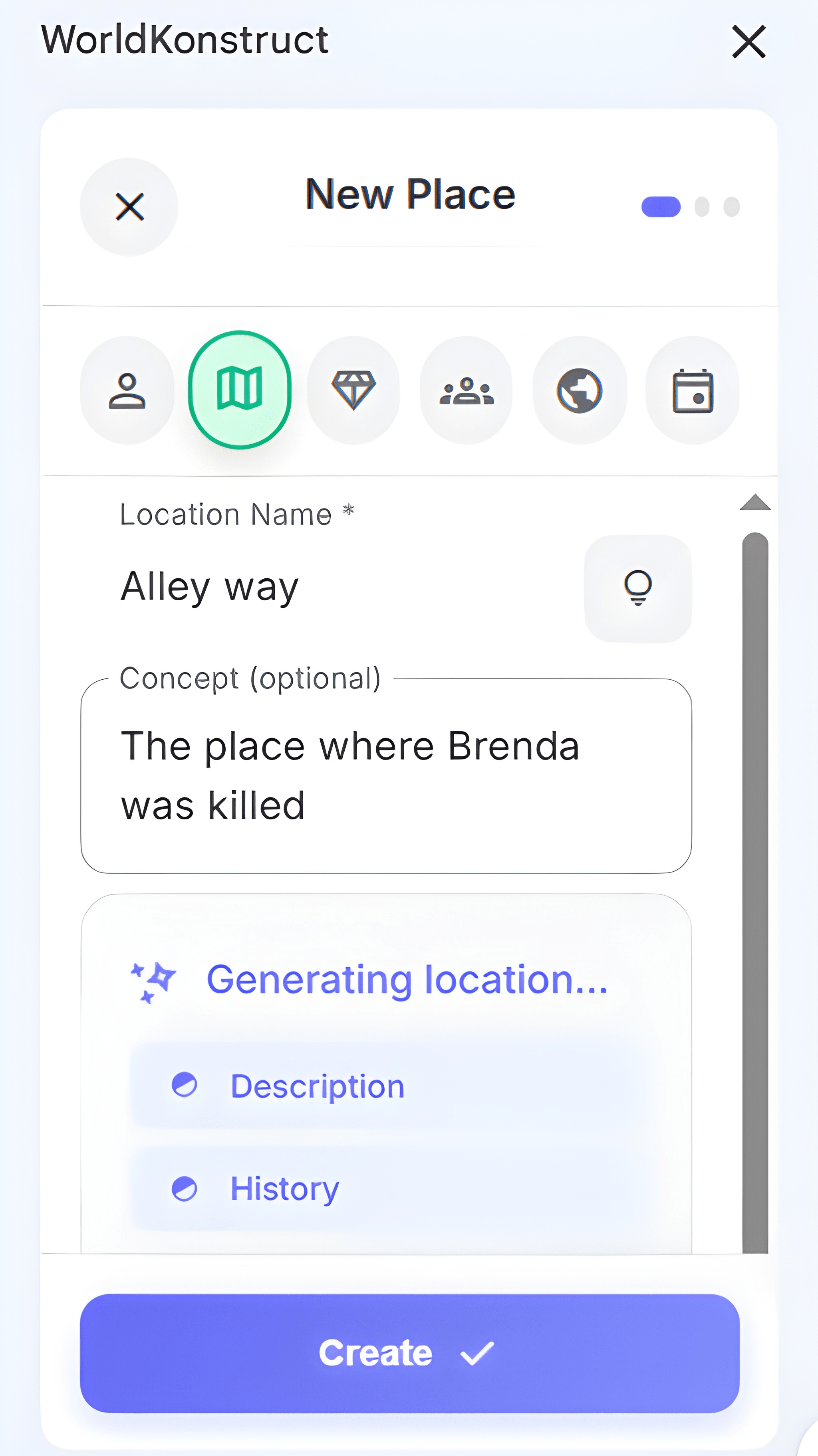 Quick Create panel with AI generation in progress