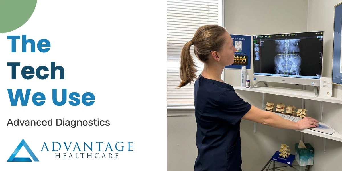At Advantage Healthcare of Spartanburg, our Chiropractic diagnostic process is a comprehensive journey that combines conversation, hands-on examination, and advanced technology when necessary. It’s designed to ensure you are a candidate for our care and to build a treatment plan that is specific, safe, and effective for you.