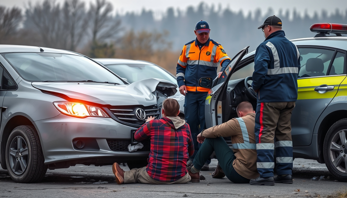 Car Accident Scene Depicting Vehicle Collision and Injured People