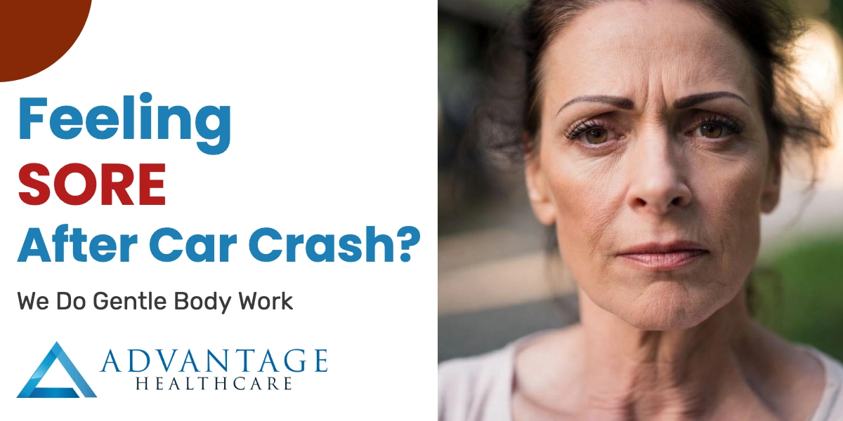 woman feeling sore after a car crash although a week passed