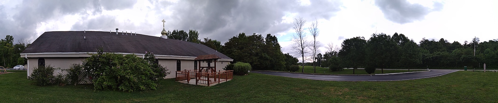 Outside panoramic view All Saints Orthodox Christian Church Bloomington Indiana