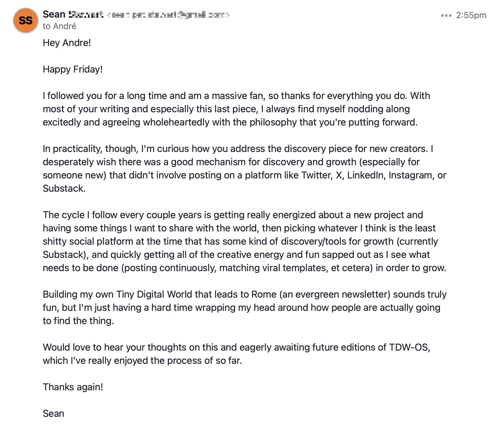 Email from Sean S